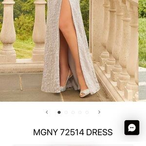 MGNY Elegant One Shoulder Gown in Silver